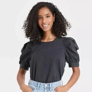 Universal Thread Black Puff Short Sleeve Blouse Cotton Thick Romantic